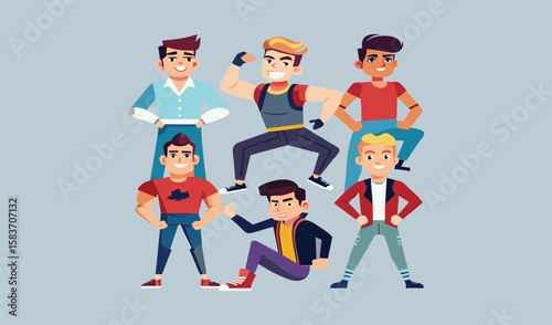 Vector cartoon set of business people and police officers in different situations