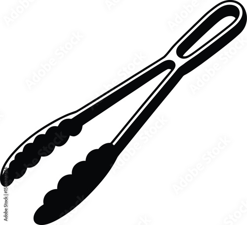 Simple black silhouette of kitchen tongs with scalloped gripping ends