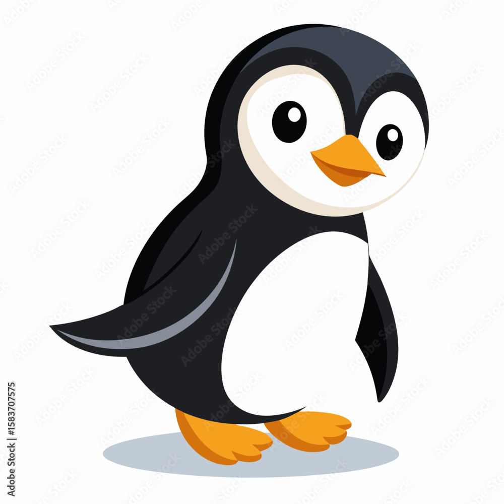 Obraz premium Cute cartoon penguin character with big eyes isolated on white background