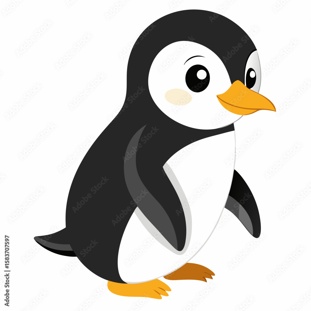 Naklejka premium Cute cartoon penguin standing and looking to the side isolated on white background