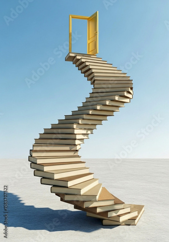 Book staircase leading to door knowledge education learning success open door to opportunity concept