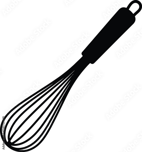 Simple black silhouette of a kitchen whisk on a white background