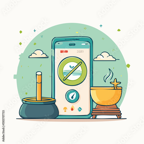 An app screens a location for incense smoke, designed for sensitive environments, suitable for icons, apps, or health-related layouts.