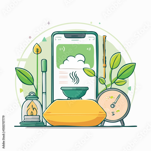 Experience outdoor cooking and culinary planning with this mobile interface and associated design elements.