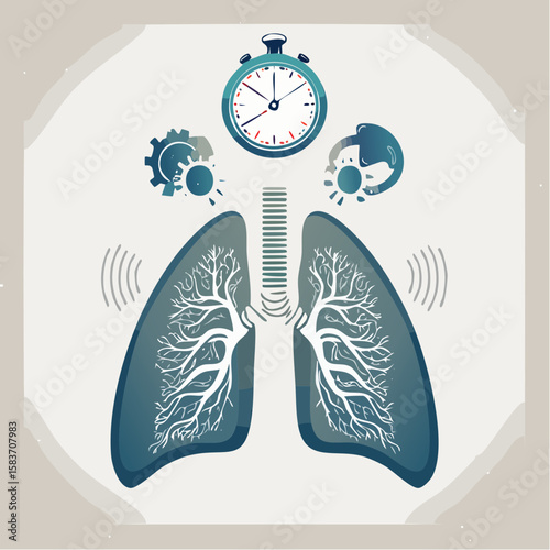 Human lungs graphic depicts respiratory health, symbolizing time efficiency in pulmonary function and breathing with a clean design.