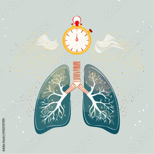 A stylized representation of lungs and a stopwatch suggests respiratory health and time sensitivity, useful for medical or health-related designs.