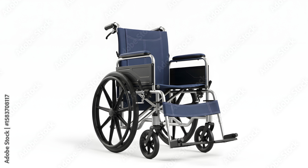 Fototapeta premium A blue fabric wheelchair designed for patient mobility and comfort