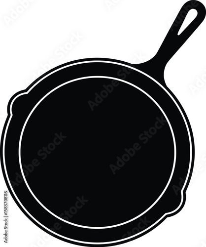 Simple black silhouette of a classic cast iron skillet