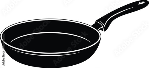 Simple black silhouette of a frying pan on a white background