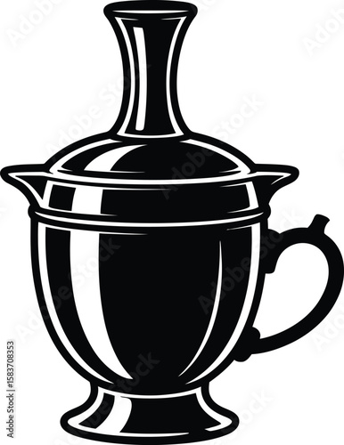 Elegant black and white illustration of a vintage ceramic pitcher