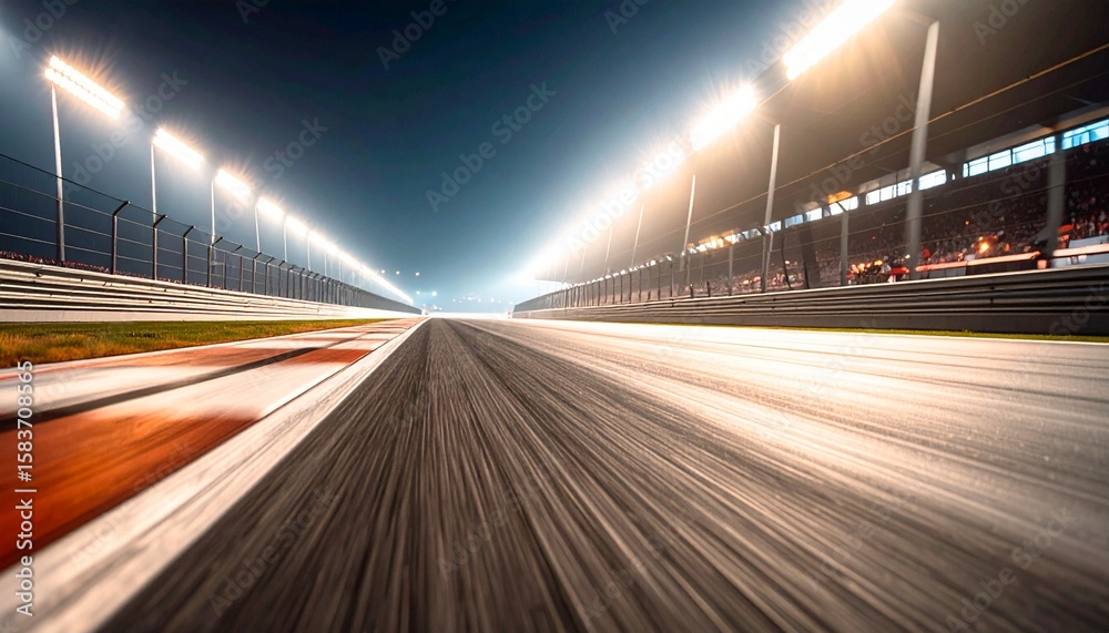 Fototapeta premium Asphalt surface racing track corner in night motion blur