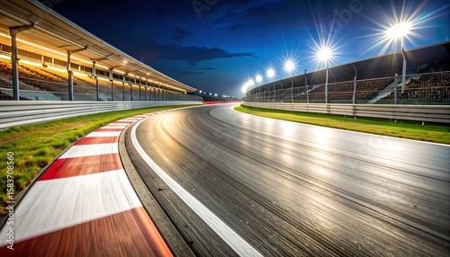 Asphalt surface racing track corner in night motion blur