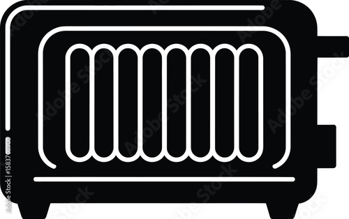 Simple black and white icon of a toaster with heating elements