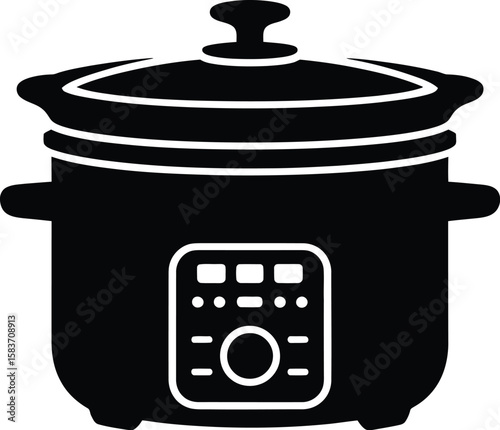 Black silhouette of a modern electric slow cooker with digital controls