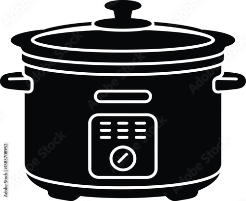 Black silhouette icon of a modern slow cooker with digital controls