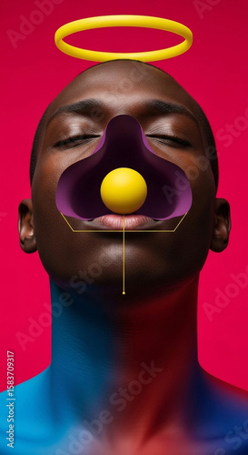 Abstract art portrait of a man with halo and ball digital art surrealism conceptual art graphic design