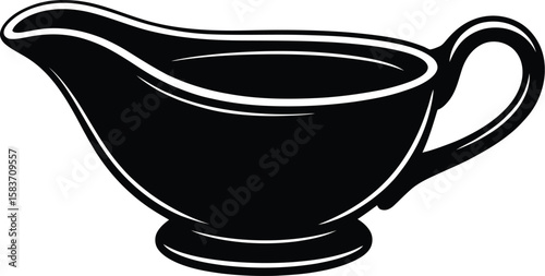 Classic black gravy boat with elegant spout and handle