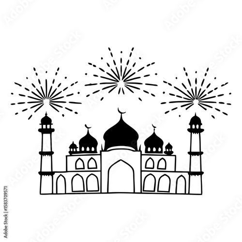 Taj Mahal with Fireworks Illustration