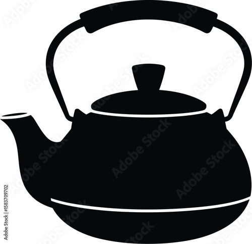 Classic black silhouette of a tea kettle with a curved handle
