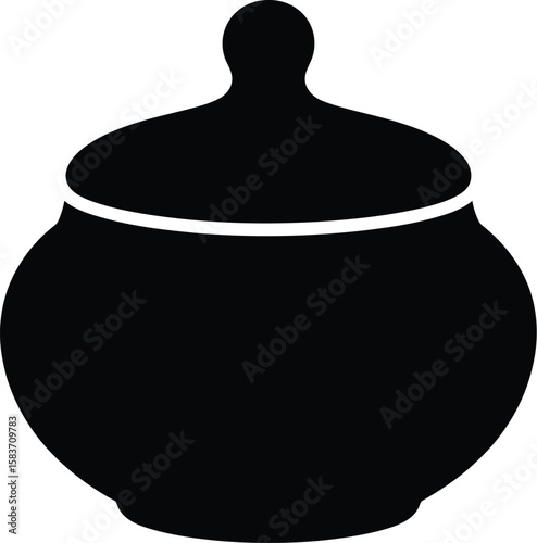 Simple black silhouette of a covered pot or jar