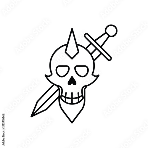 skull with sword in crown line art
