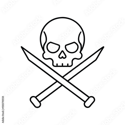 skull with two crossed daggers line art