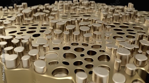 Loop animate Abstract Golden Structure featuring intricate Cylindrical Patterns that captivate the senses