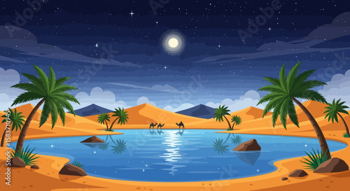 Desert oasis at night