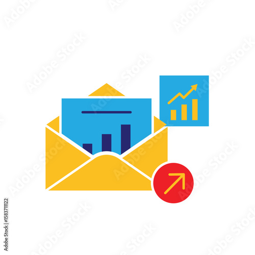 Marketing icon. Email marketing. Open letter, envelope with graphic symbol. Branding, strategy, digital. flat design style.
