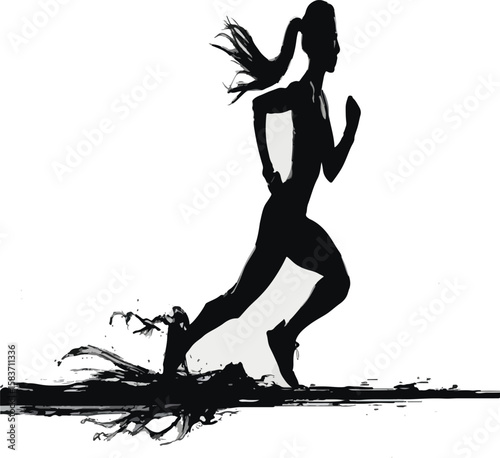 Silhouette of a Female Runner in Motion – Athletic Woman Sprinting, Fitness, Sports Training Vector Illustration