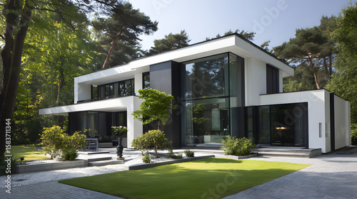 Modern architectural masterpiece showcasing luxury and sustainable living surrounded by nature