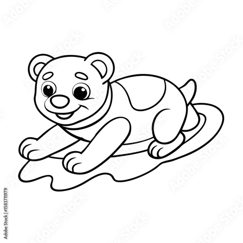 Bear Cub Sliding on Ice Coloring Page