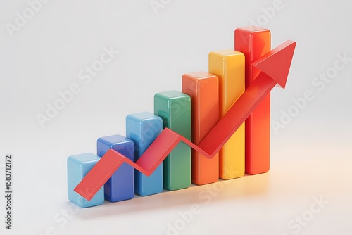Visualizing an upward trend in business performance with a colorful bar chart and red arrow indicating growth and positive progress Free Download Visualizing an upward trend in business performance with a colorful bar chart and red arrow indicating growth and positive progress - GFXLoad