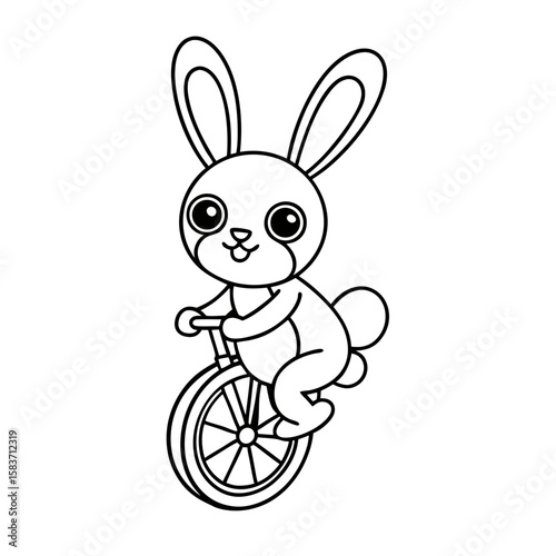 Bunny Riding a Unicycle Coloring Page