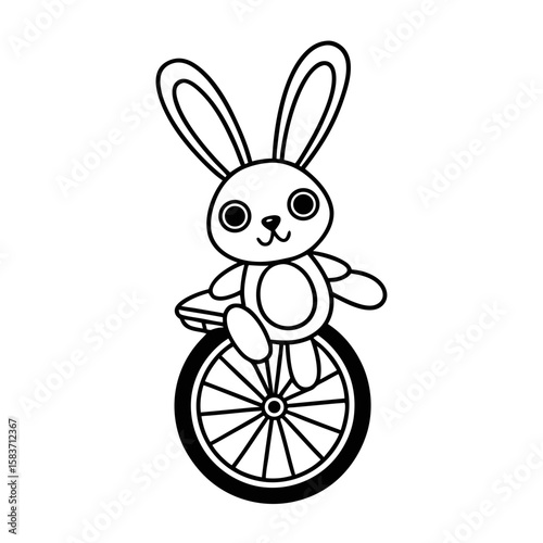 Bunny Riding a Unicycle Coloring Page