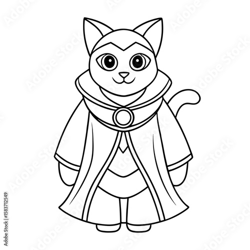 Cat Wearing a Wizard Robe Coloring Page