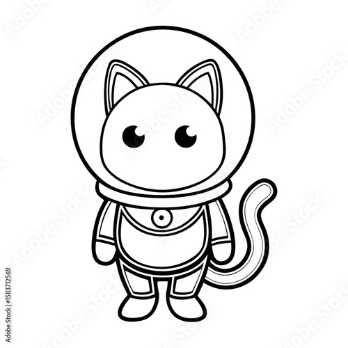 Cat with a Fishbowl Helmet in Space Coloring Page