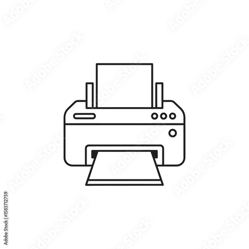 Printer Line Icon with Paper Printing Process