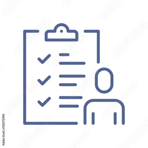 Checklist with person, task management icon, project planning symbol, work schedule control, to do list organization, productivity tracking isolated on white background flat vector illustration.