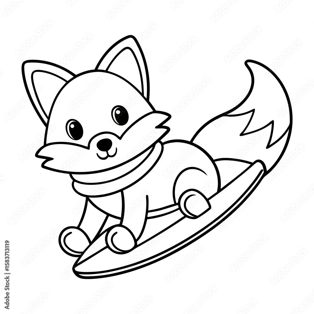 Naklejka premium Fox Sledding Down a Hill Coloring Page