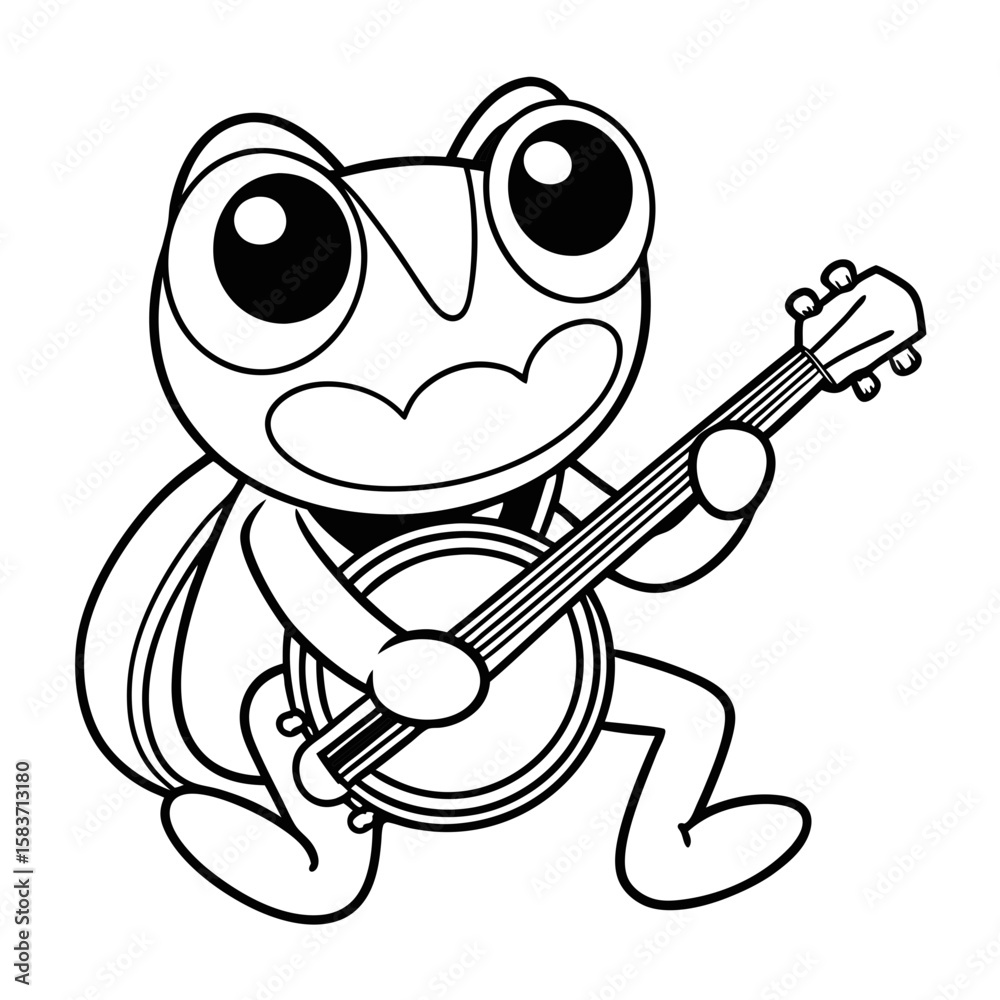 Obraz premium Frog Playing the Banjo Coloring Page