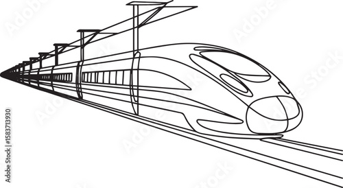 High-speed train in continuous one line drawing, minimalist railway transportation vector illustration

