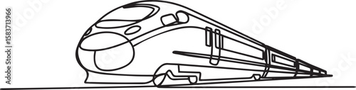 High-speed train in continuous one line drawing, minimalist railway transportation vector illustration

