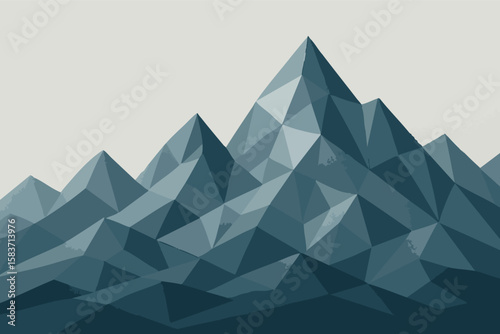 Flat vector geometric low-poly style mountain range in gray-blue palette
