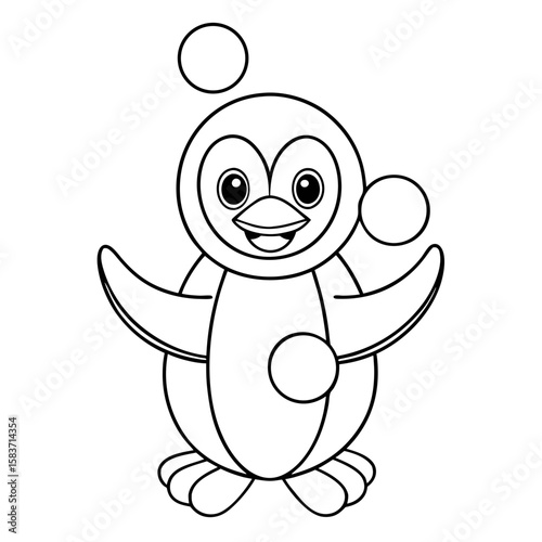 Penguin Juggling Snowballs Coloring Page