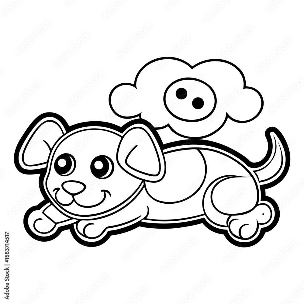 Fototapeta premium Puppy Dreaming of Bones Coloring Page