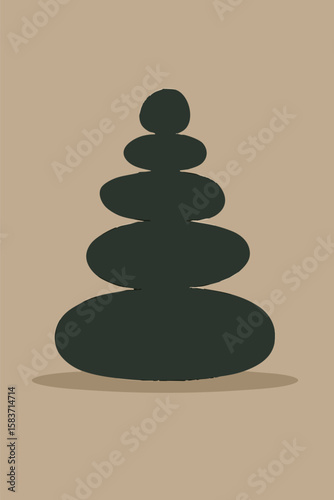 Flat vector peaceful zen rocks stacked in silhouette over muted background