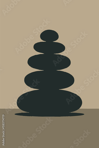 Flat vector peaceful zen rocks stacked in silhouette over muted background