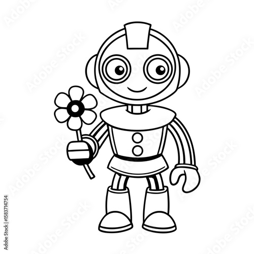 Robot Giving a Flower Coloring Page
