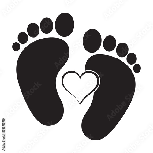 Black Footprints with White Heart Symbol baby footprint